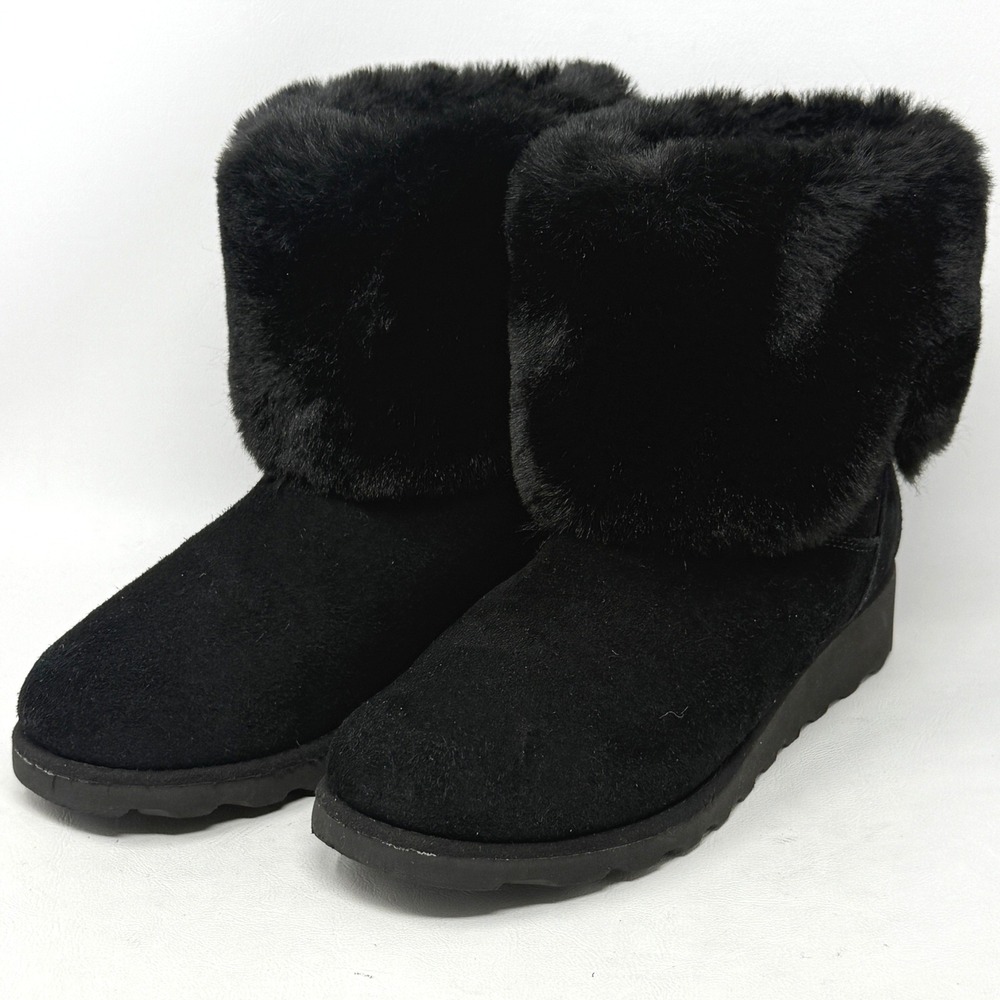 Bearpaw Marlene Black Suede Womens Ankle Boot 8 Faux Fur Boho Hipster Gorpcore